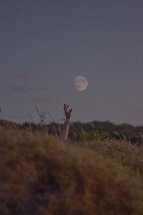 Free Hand Reaching for Full Moon Stock Photo