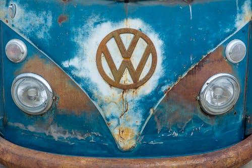 Close up of Blue, Rusty Volkswagen Type 2