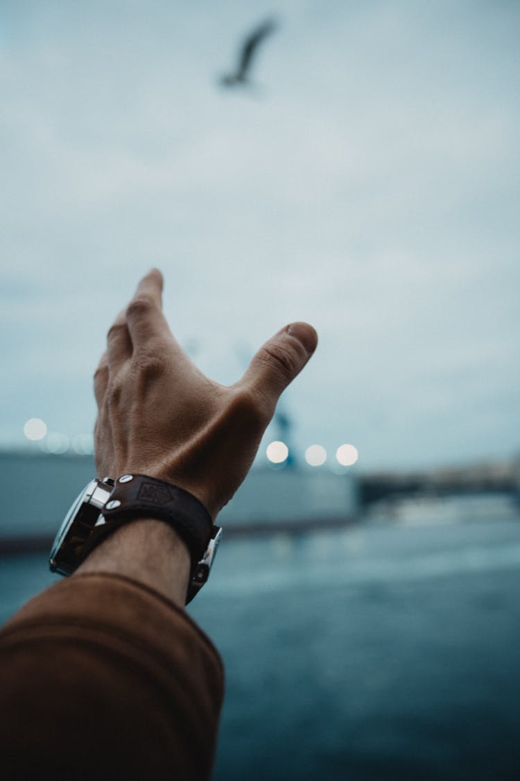 Watch On Mans Hand In A Port 