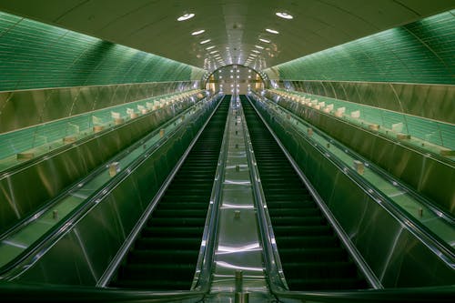 Symmetrical View of an Empty Escalator 