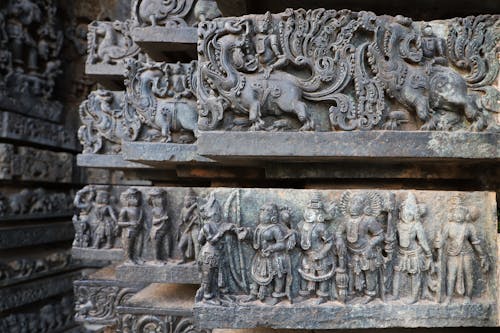 Carved Figures in Hoysaleswara Temple in India