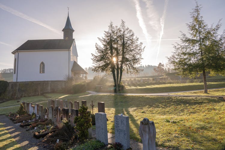 Rural Church Cemetery At Sunrise