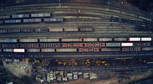 Trains on a Railway Station Seen From Above 