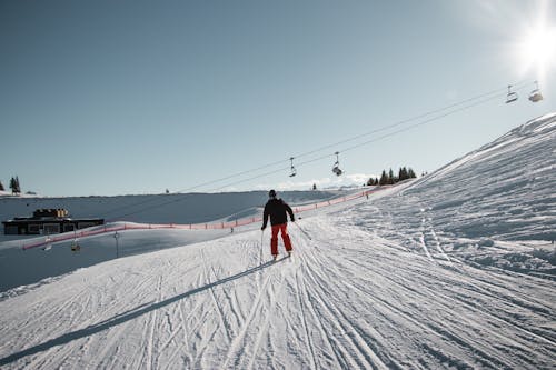 Skier on Slope in Back View