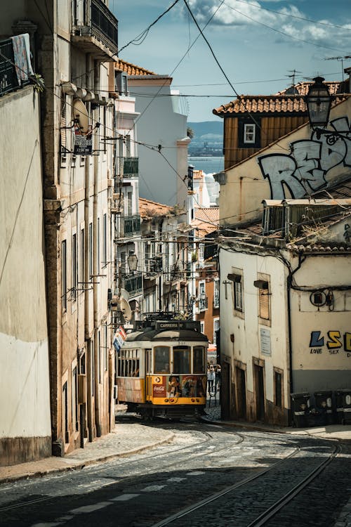 Tram in an Alley in Lisbon 
