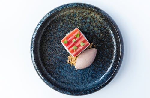 Rhubarb Dessert with Nuts and Ice Creams