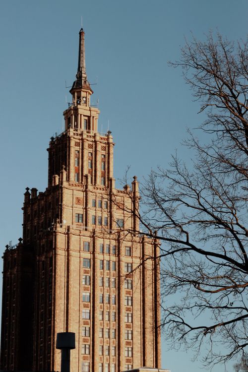 Free Captivating view of the Stalinist-style Academy building in Riga, Latvia. Stock Photo