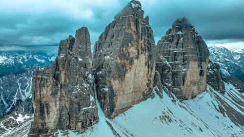 Aerial View of the Tre Cime di Lavaredo in the Sexten Dolomites in Italy