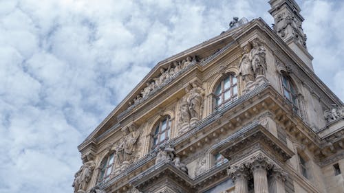 Low Angle Shot of the Louvre Museum Building Facade, Paris, France 