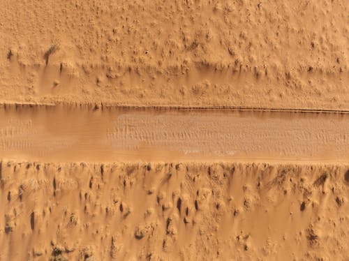 Drone Shot of Road through Desert