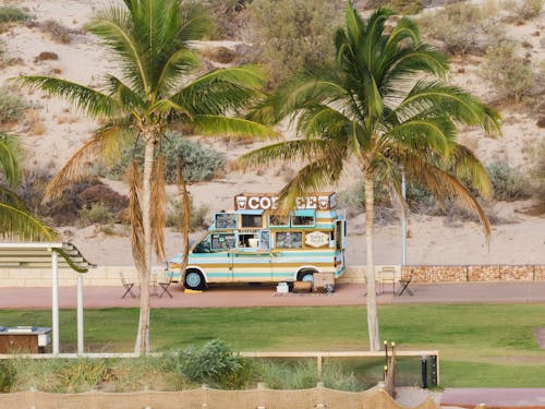 Mobile Cafe on the Road Near a Tropical Beach
