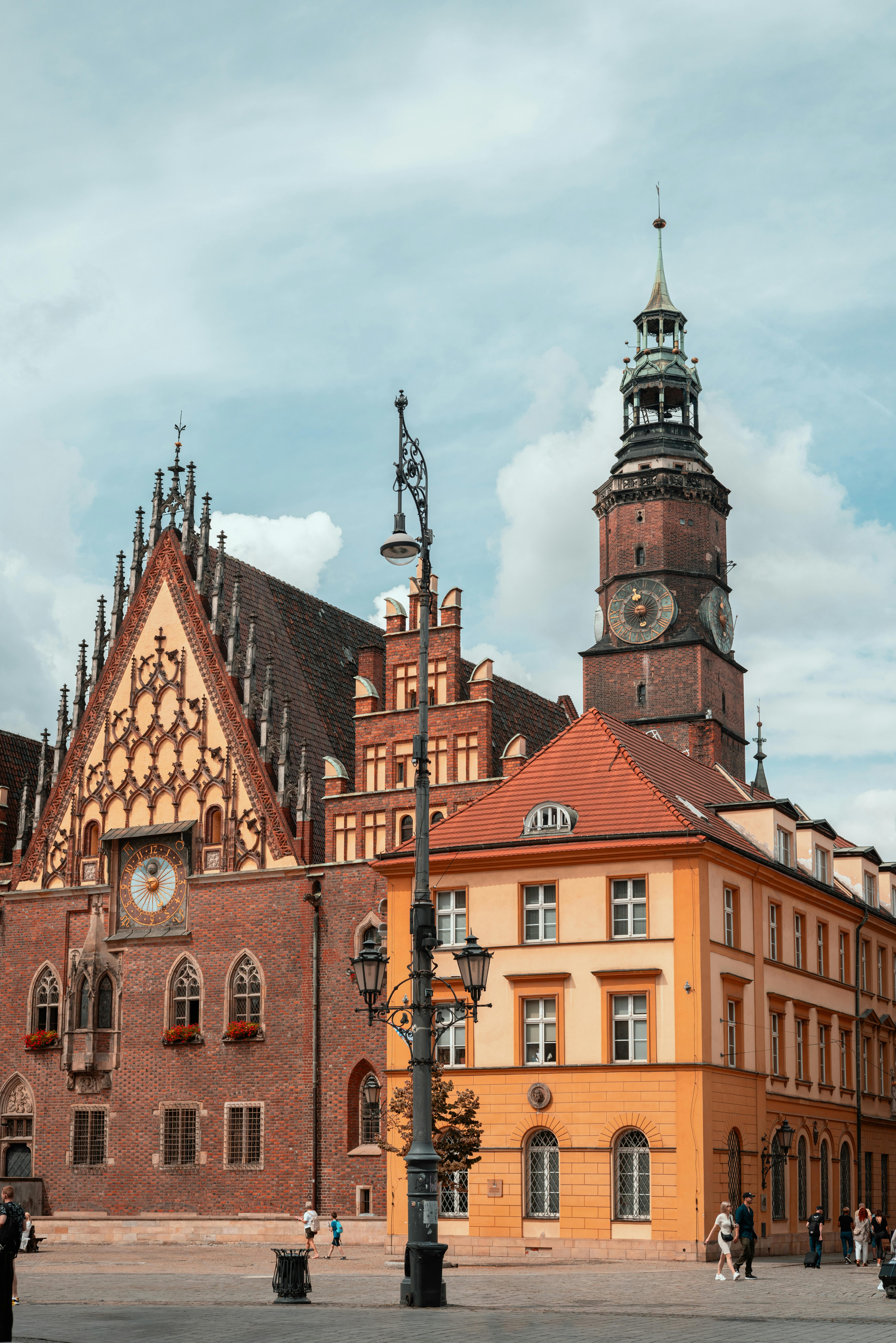Gothic-style Town Hall in Wrocław's vibrant town square, Poland.