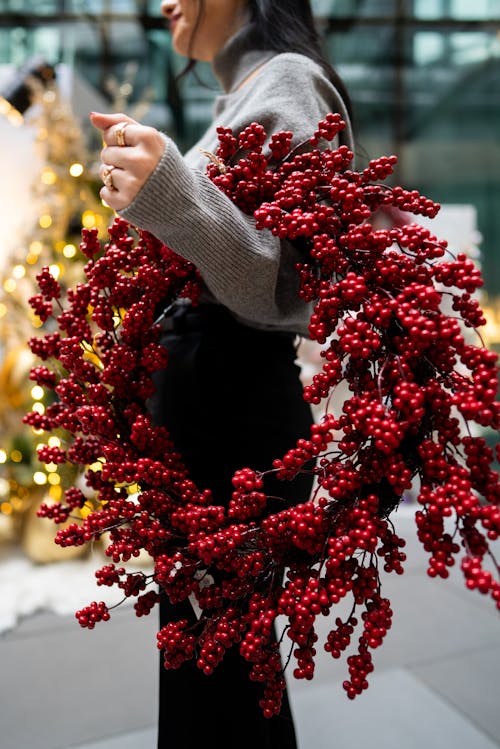 Foto d'estoc gratuïta de baies vermelles, braç, corona de flors