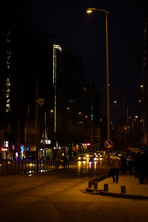 View of a Street in City at Night 