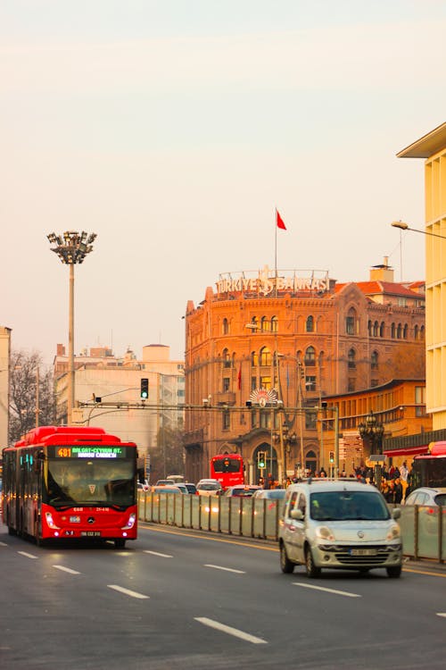 View of Vehicles on the Street and Building Facades in Ankara, Turkey 