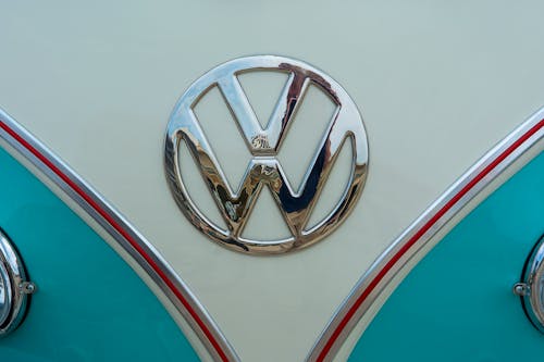 Close-up of the Volkswagen Emblem on a Vintage Van 