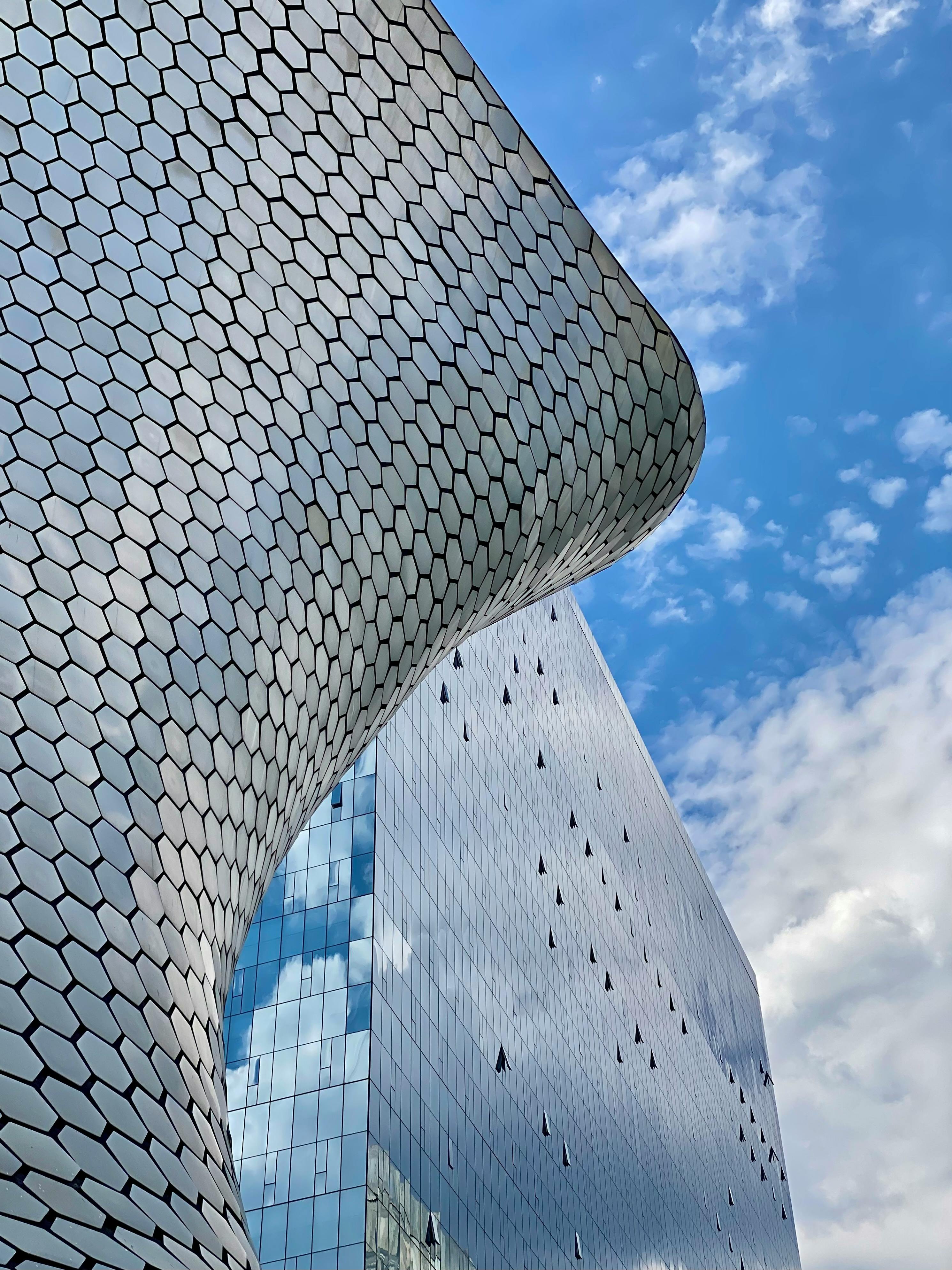 Stunning view of Soumaya Museum's unique design in Mexico City's urban landscape.