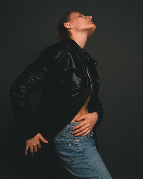 Woman in Black, Leather Jacket