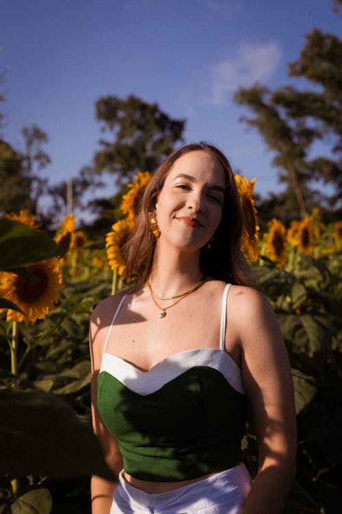 Portrait of Woman on Field of Sunflowers