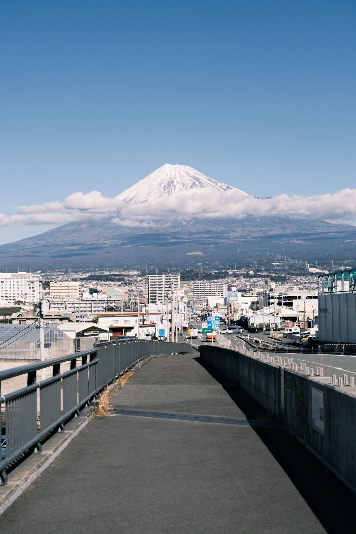 View of Mount Fuji from the Fujisan Yumeno Ohashi Bridge in Fuji, Shizuoka, Japan