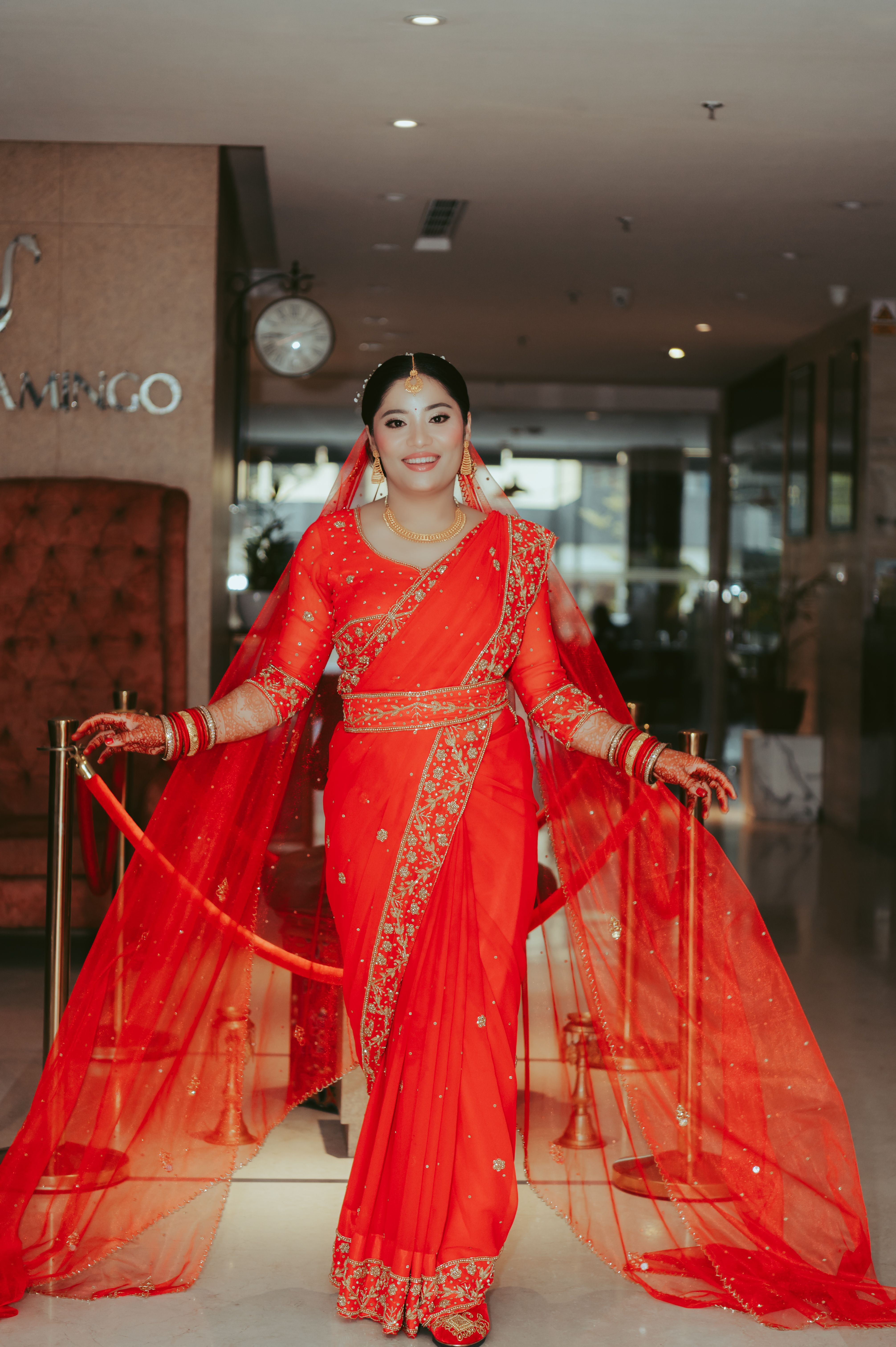 Model wearing a premium saree