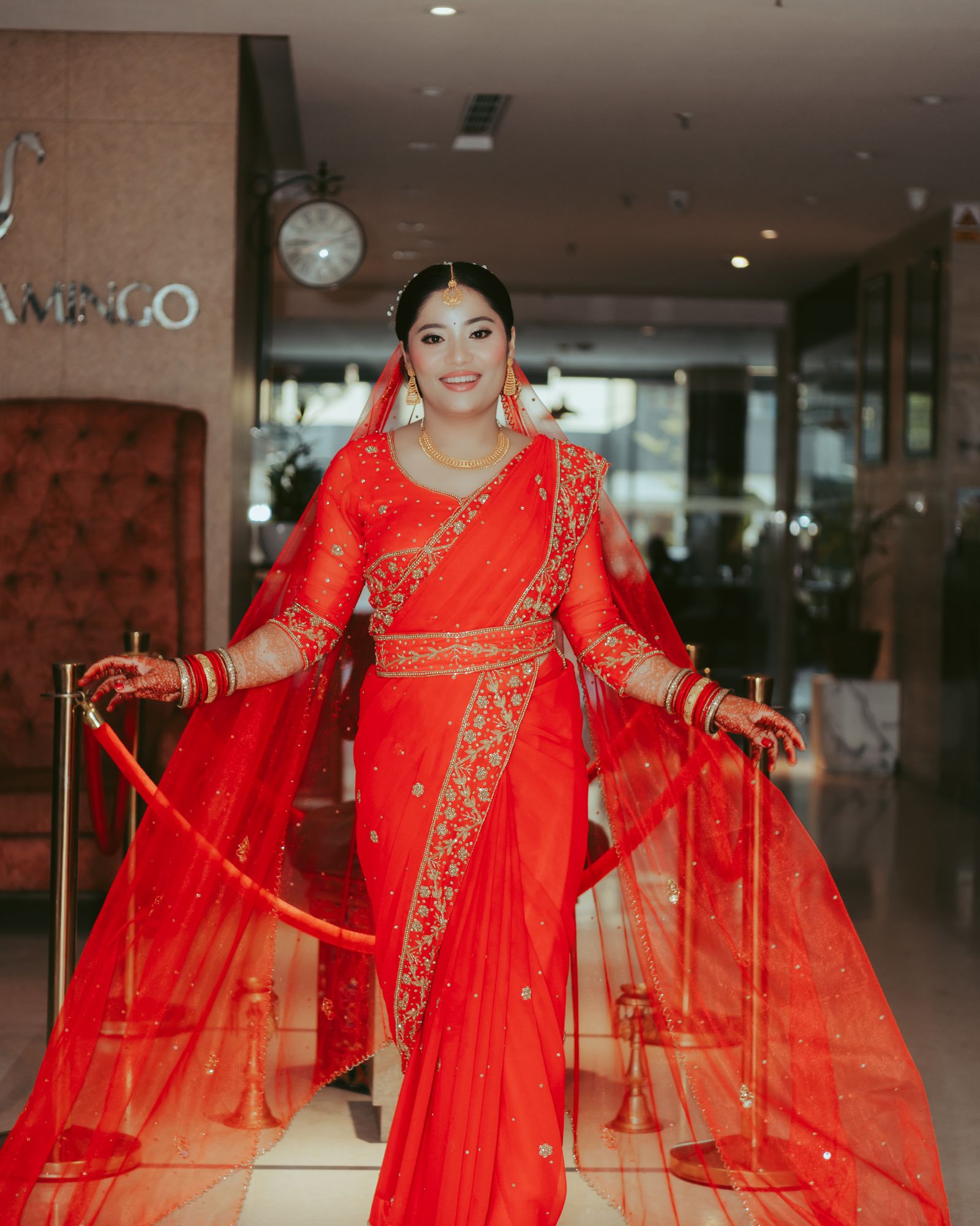 Bride in red silk saree