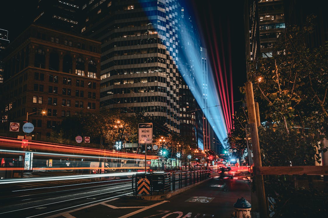 Illuminated Modern City at Night