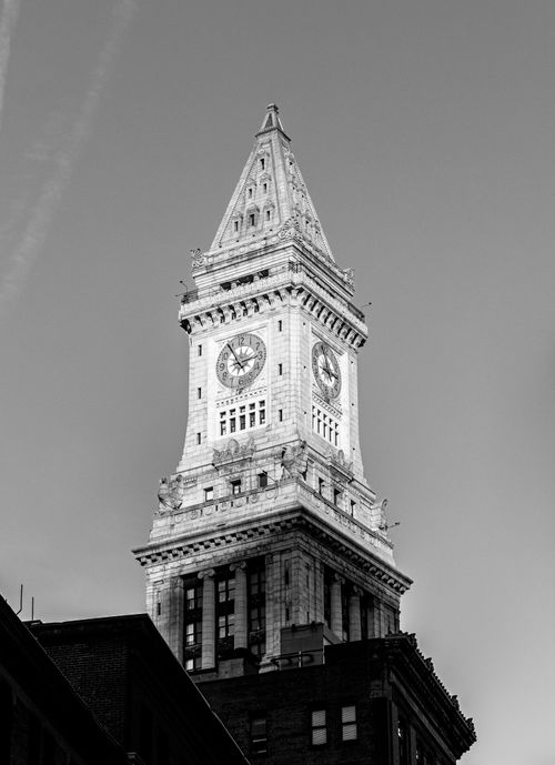 Free Black and white photo of the Custom House Tower in Boston, emphasizing its architectural details. Stock Photo