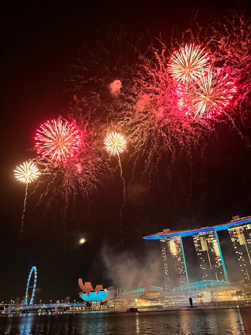Free stock photo of firework show, fireworks, marina bay sands