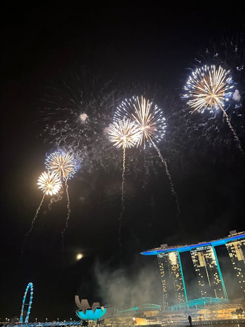 Foto d'estoc gratuïta de cap d'any, espectacle de focs artificials, Marina Bay Sands