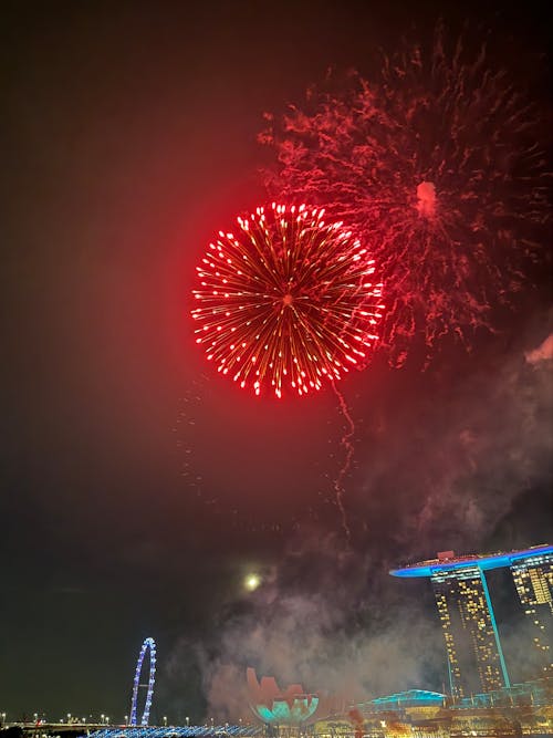마리나 베이 샌즈, 불꽃 쇼, 새해 전날의 무료 스톡 사진