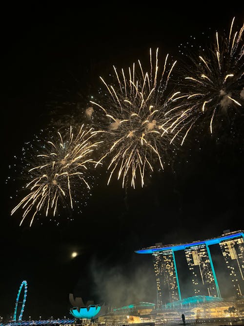 Fotos de stock gratuitas de espectáculo de fuegos artificiales, feliz año nuevo, Marina Bay Sands