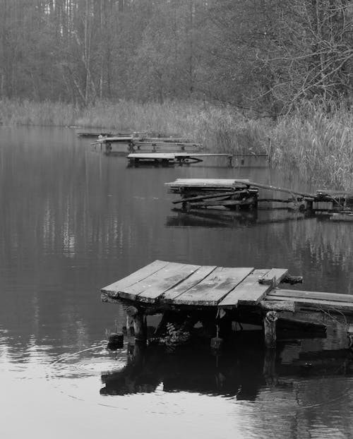 Wooden Platforms on a Lake