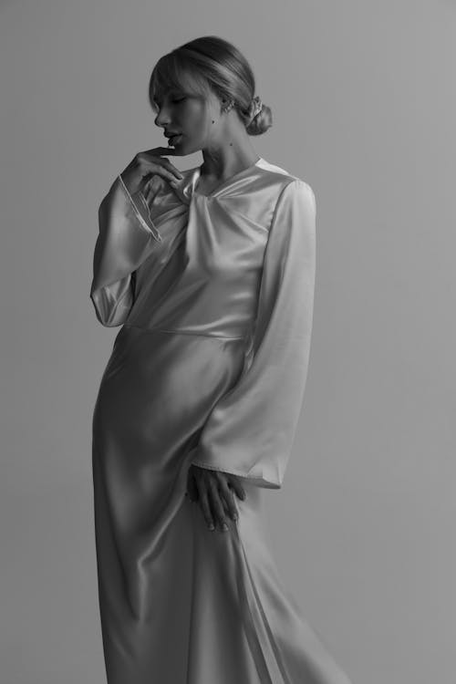 Model in a Long Silk Evening Dress