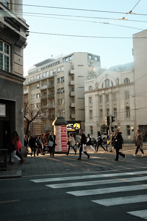 Pedestrians Crossing the Street in City 