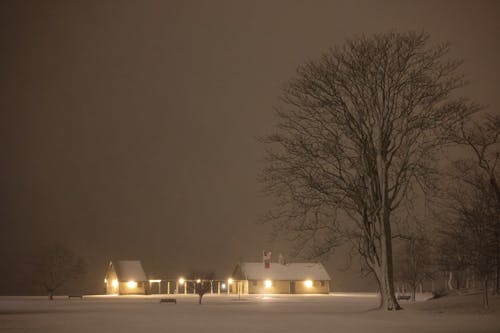 Houses in Village in Snow in Winter