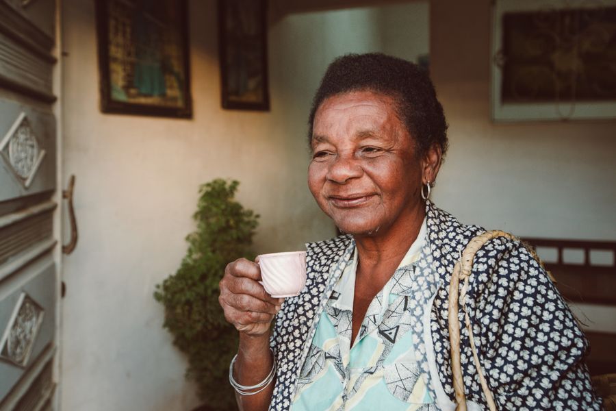 Elderly African woman smiling warmly
