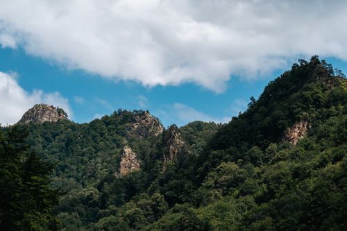 Free Scenic view of lush green mountains in the Republic of Adygea, Russia under a blue sky. Stock Photo