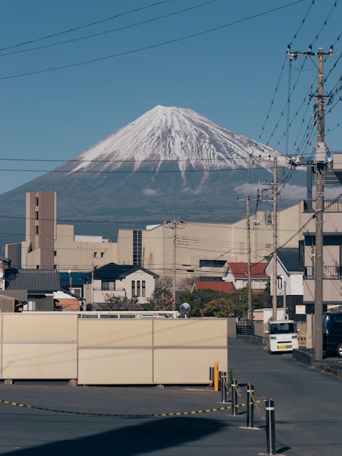 Snowcapped Mount Fuji Towering over City