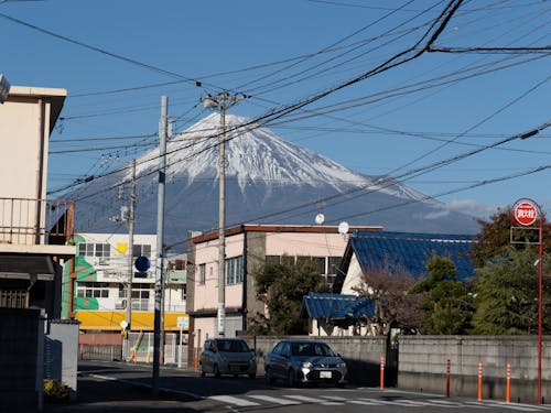 Mount Fuji Seen from City Street