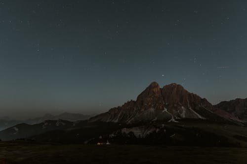 View of Mountains under a Night Starry Sky 