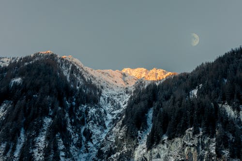 Snow Covered Mountain Slopes under Clear Sky