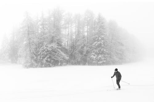 Man Skiing near Forest in Winter