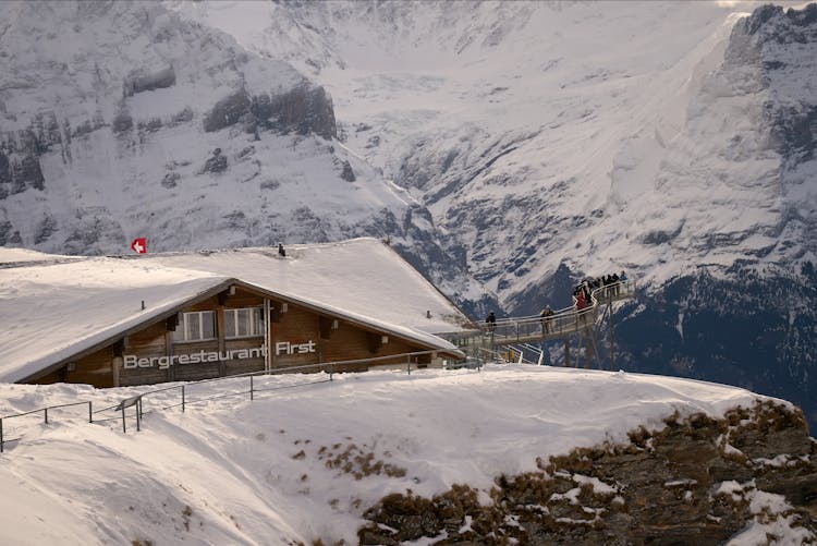 Restaurant In The Swiss Mountains On A Winter Day 