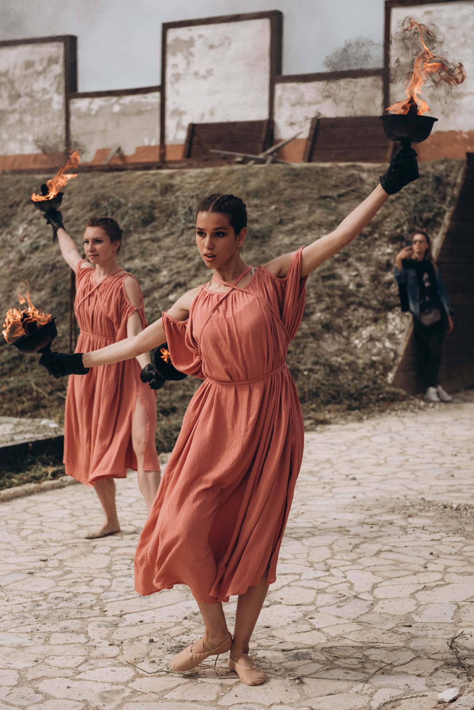 Greek folk dancing show Plaka Athens Acropolis background