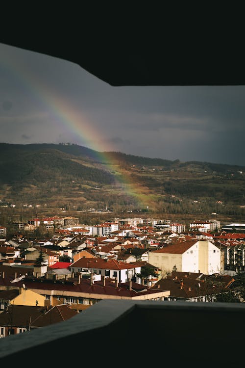 Rainbow over the Buildings in a Town 