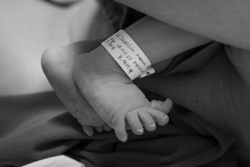 Free A black and white photo of a baby's feet Stock Photo