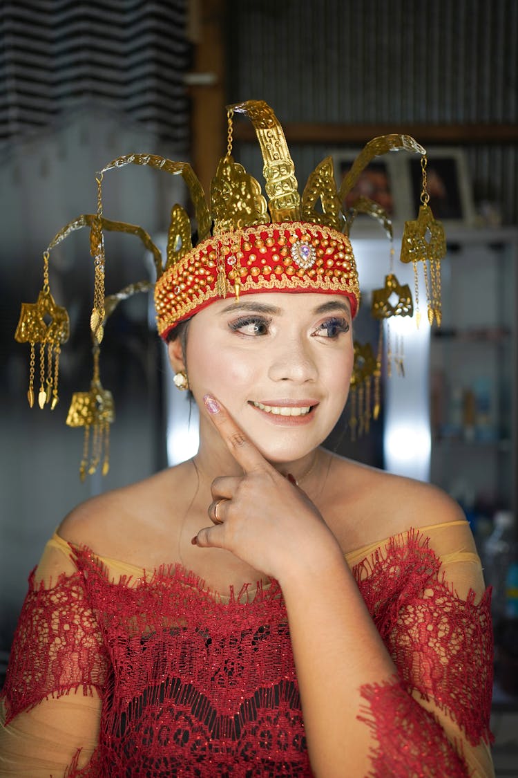 Smiling Bride In Golden Crown