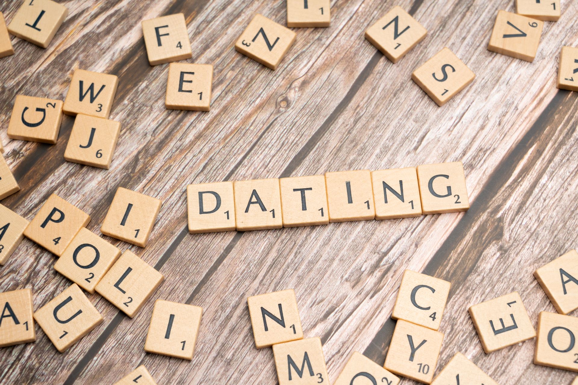 The word dating spelled out in scrabble letters
