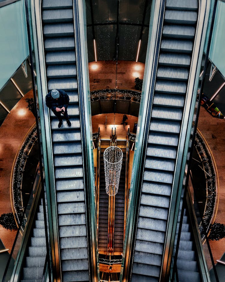 Shopping Mall Escalators With Christmas Decorations